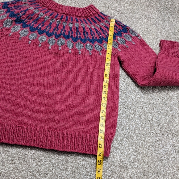 Vintage 80s chunky knit wool pink yoke pattern sweater Canadian handmade - Picture 11 of 11